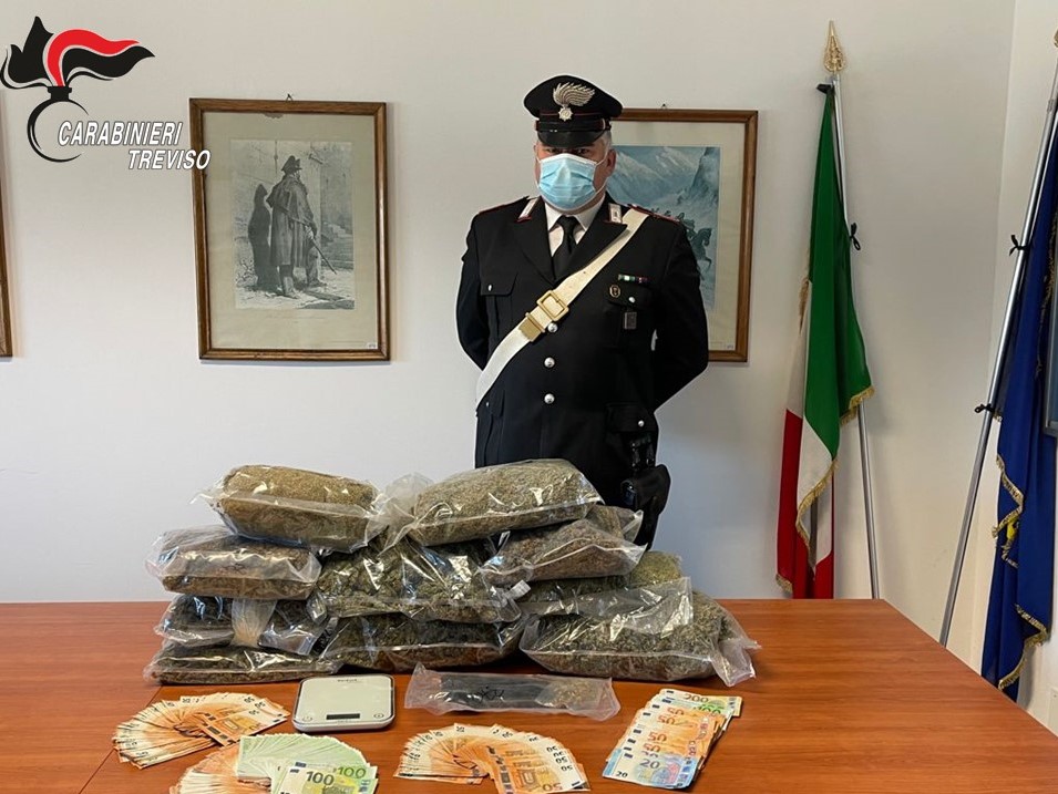 MARCA TREVIGIANA: OPERAZIONE ANTIDROGA DEI CARABINIERI, SEQUESTRATI 7 KG DI MARIJUANA